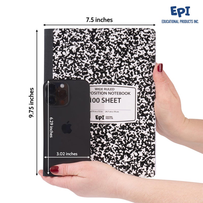 EPI Marble Hardcover Wide Ruled Composition Notebook | 200 Pages (100 Sheets), 9.75 x 7.5 in, Sturdy Sewn Binding | School, Office, Journaling, Notes - 12 Pack - Image 3